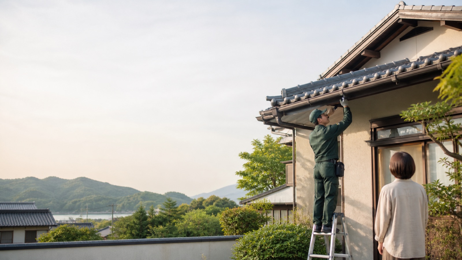 住宅の軒下を点検する作業イメージ